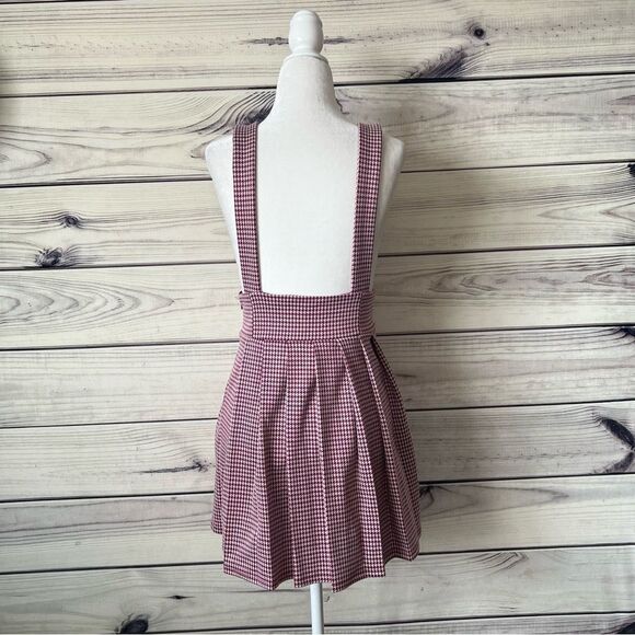 Forever 21 Maroon & White Houndstooth Pleated High Waist Skirt with Straps - Picture 8 of 12